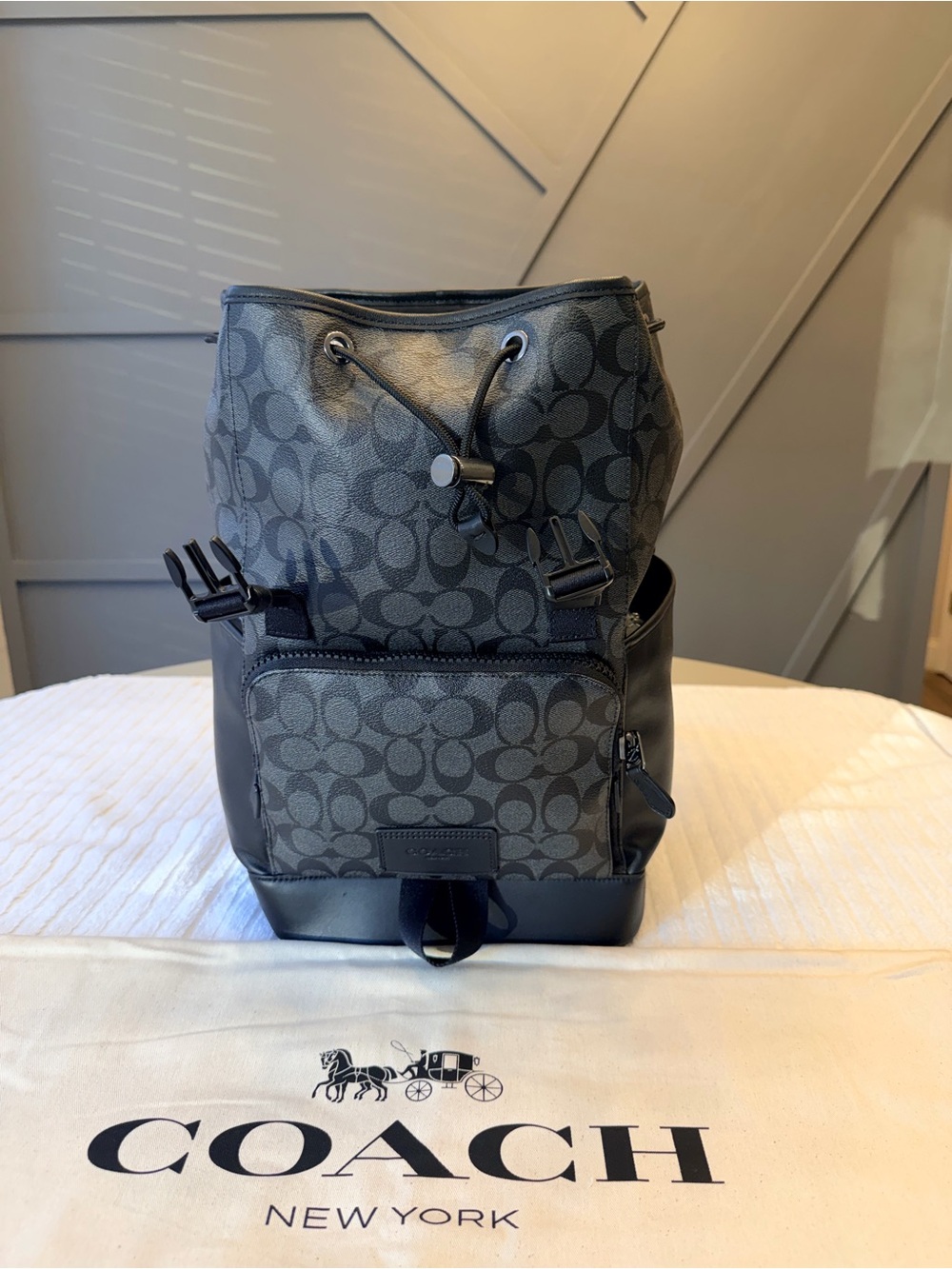 Coach Men's Signature Canvas Backpack in Charcoal and Black - Includes Dust Bag - Picture 7 of 9
